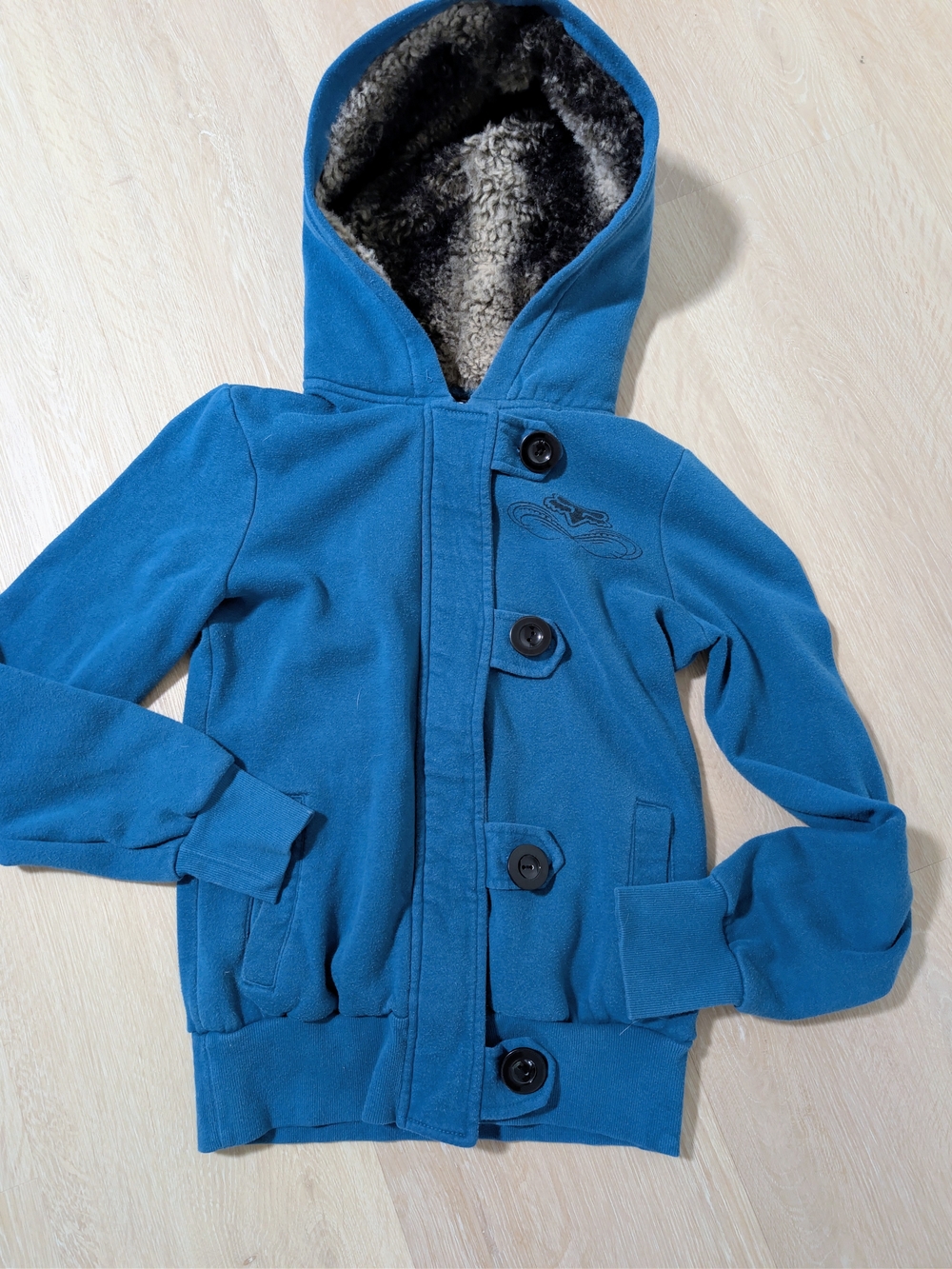 Fox Racing Blue Faux Fur Lined Hooded Fleece Jacket Coat Size Medium Y2K